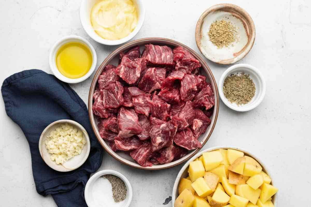garlic-butter-steak-bites-potatoes-ingredients Ingredients for Garlic Butter Steak Bites and Potatoes