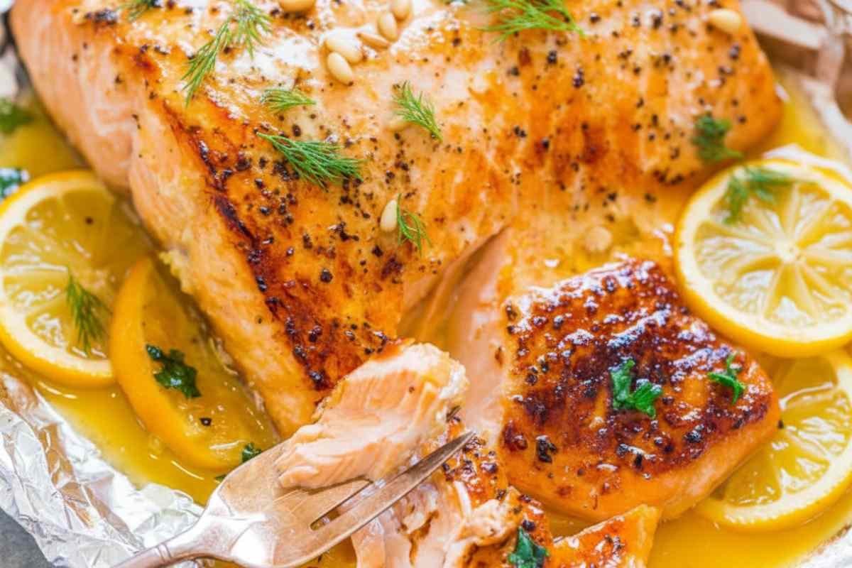 Plated Sheet Pan Lemon Garlic Butter Salmon